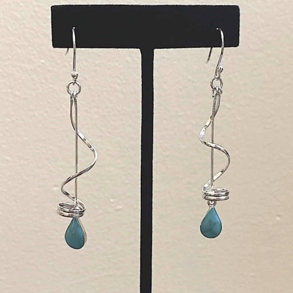 Seed & Sage Silver and Turquoise Spiral Drop Earrings. NWT